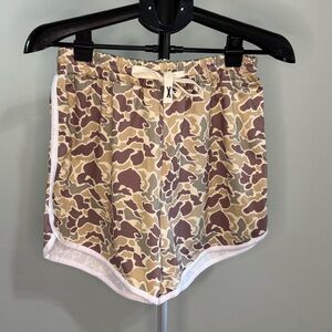 Brown and Tan Athletic Shorts with Retro Style